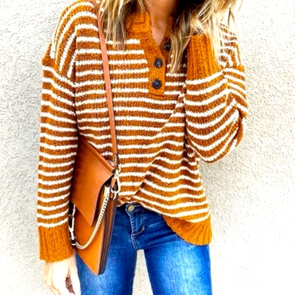 American Eagle Henley Stripped Pullover Sweater - image 2